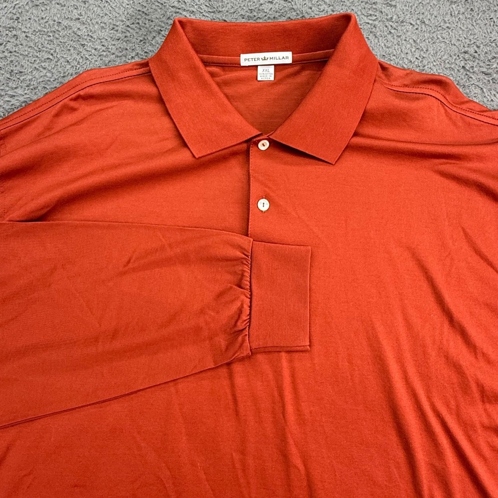 Peter Millar Polo Shirt Mens XXL Orange Red Long Sleeve 100% Cotton Solid